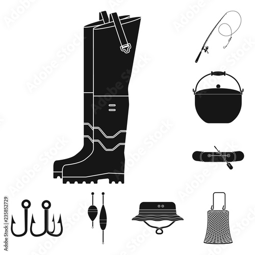 Isolated object of fish and fishing symbol. Collection of fish and equipment stock vector illustration.