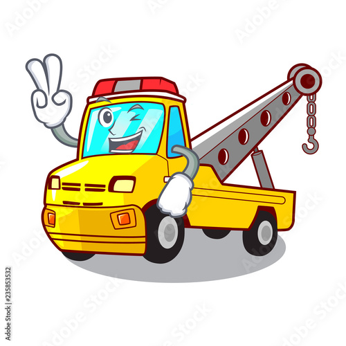 Two finger truck tow the vehicle with mascot