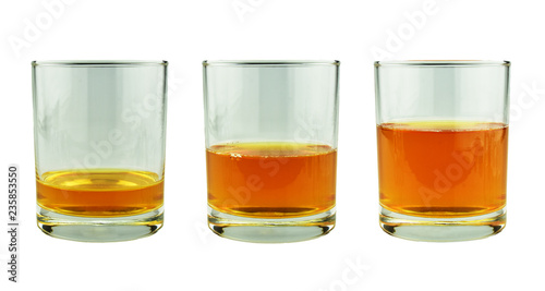 set of whisky in glass isolated on white background