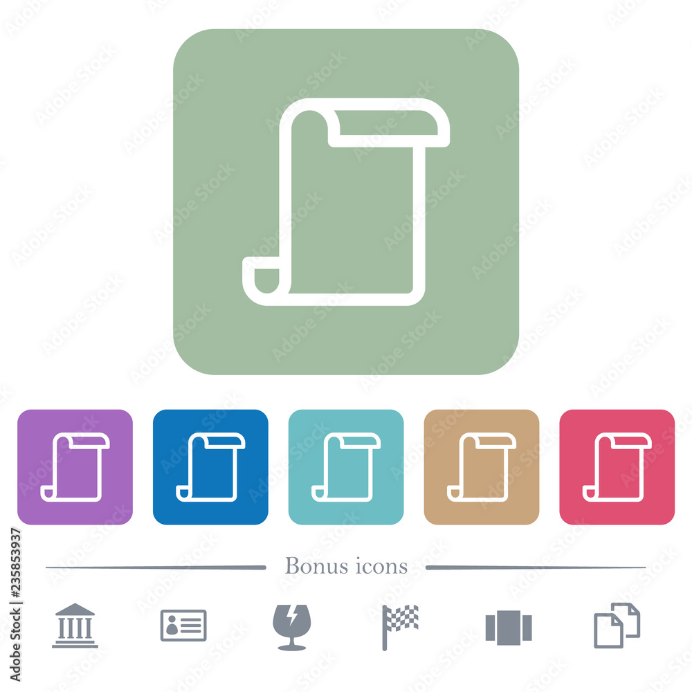 Blank paper scroll flat icons on color rounded square backgrounds Blank paper scroll flat icons on color rounded square backgrounds