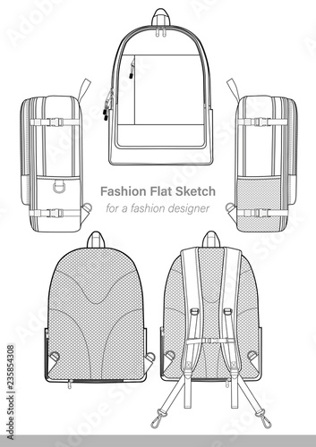 Backpack design illustration flat sketches template