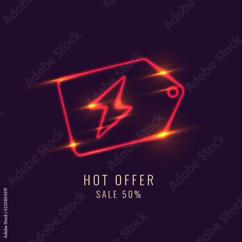 Neon shortcut icon for discounts on a dark background.