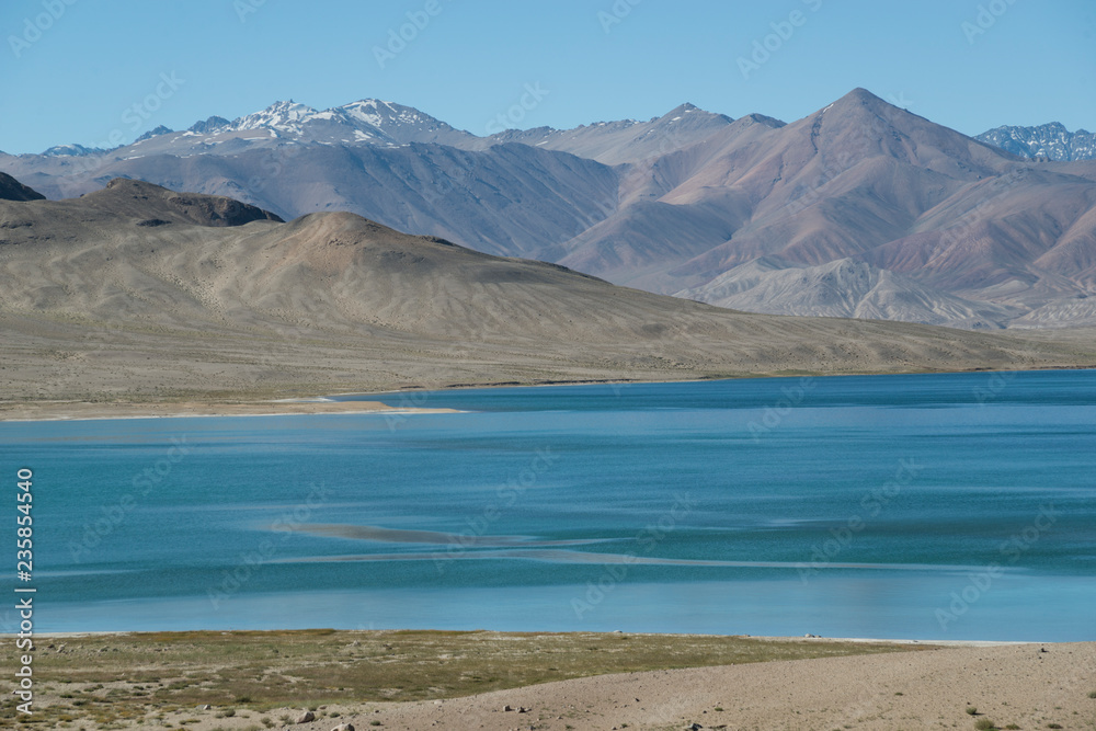 Blue lake and lifeless mountains