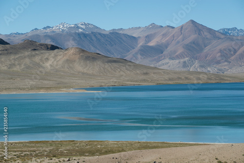 Blue lake and lifeless mountains