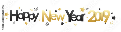 HAPPY NEW YEAR 2019 black and gold banner