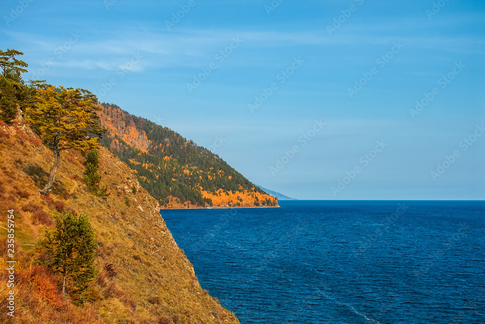 Autumn at Lake Baikal, a cliff