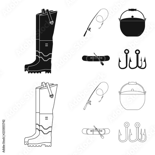 Vector design of fish and fishing symbol. Set of fish and equipment stock symbol for web.