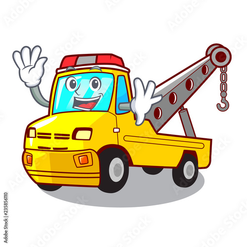 Waving truck tow the vehicle with mascot