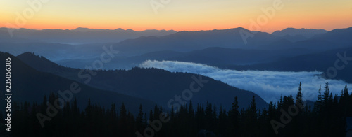 Panorama - sunrise scene in mountains