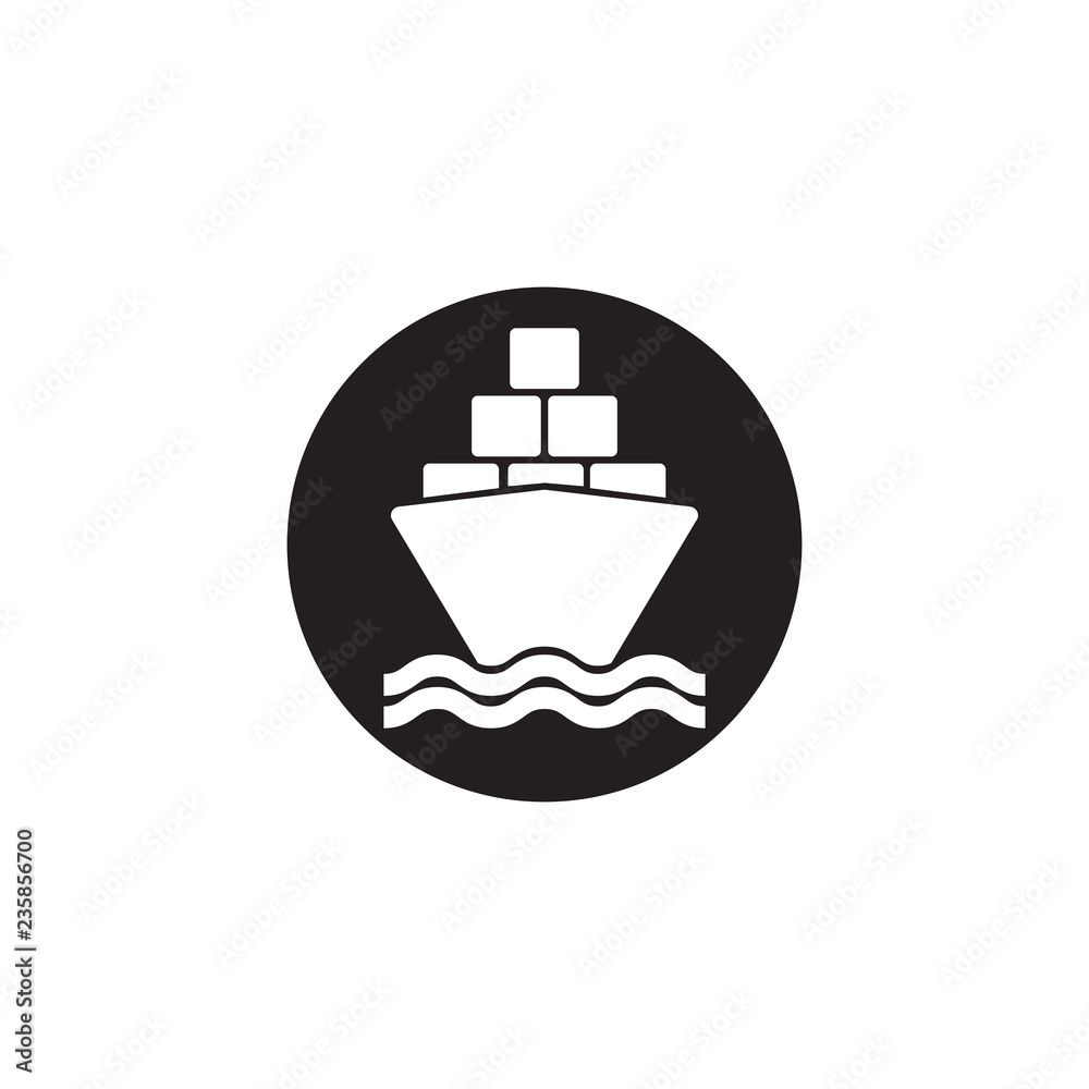 Illustration of cargo ship vector icon logo isolated on white background. 
