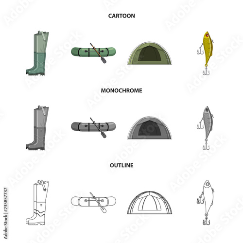 Vector design of fish and fishing logo. Set of fish and equipment stock vector illustration.