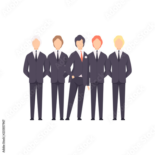 Groom with groomsmen, wedding ceremony vector Illustration on a white background