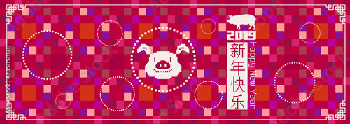 Happy chinese new year 2019  year of the pig  Chinese characters xin nian kuai le mean Happy New Year.    