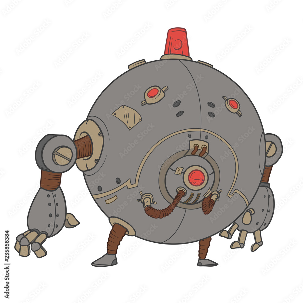 Round metal robot with little legs and big arms Stock Vector | Adobe Stock