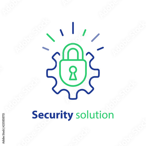 Secure access, strong data protection system, safety concept, padlock and cogwheel