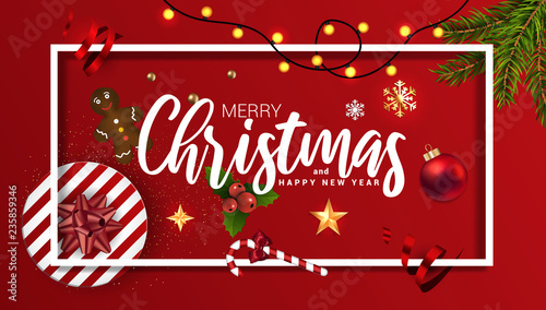 Merry christmas card with ornaments