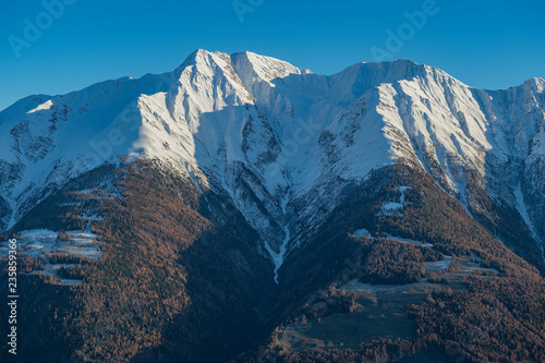Walliser Bergmassiv mit Fülhorn, aus der Sicht der Bettmeralp, Goms, Wallis, Schweiz