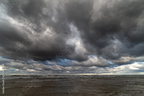Dark clouds over gulf of Riga, Baltic sea.