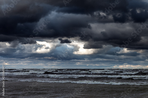 Dark clouds over gulf of Riga  Baltic sea.