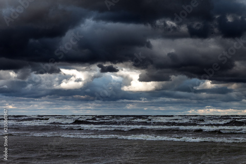 Dark clouds over gulf of Riga, Baltic sea.