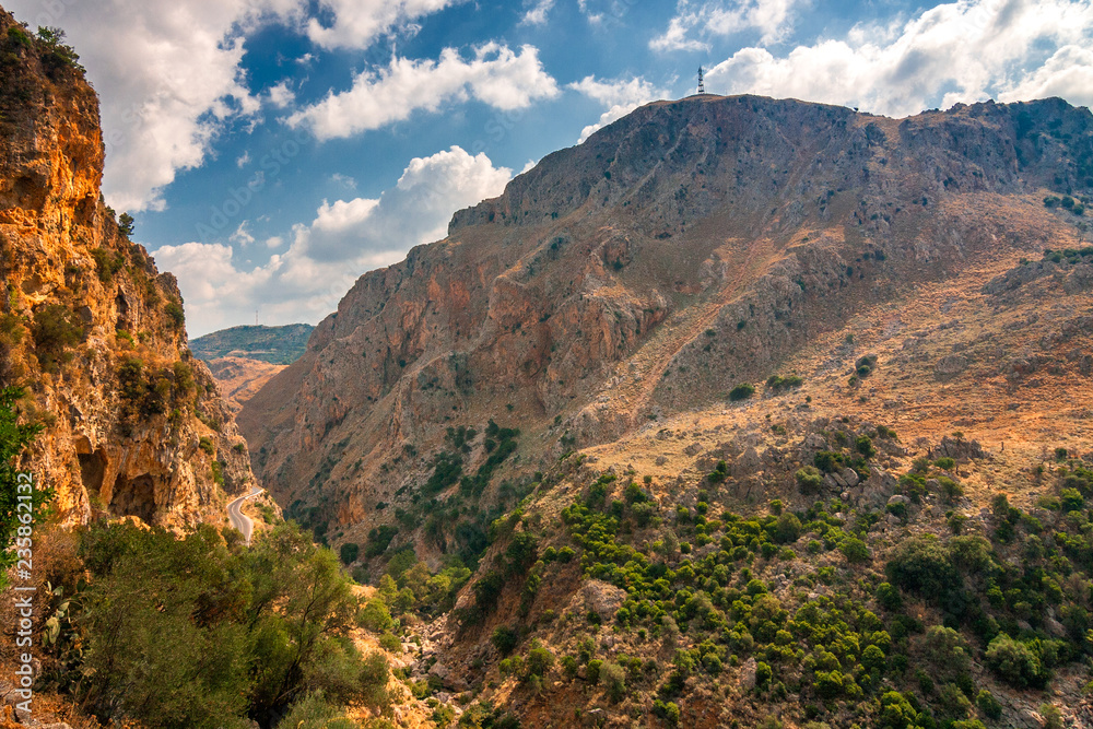 A wild mountain landscape near cave of Agia Sofia in the inland of Crete island, Greece, Europe.