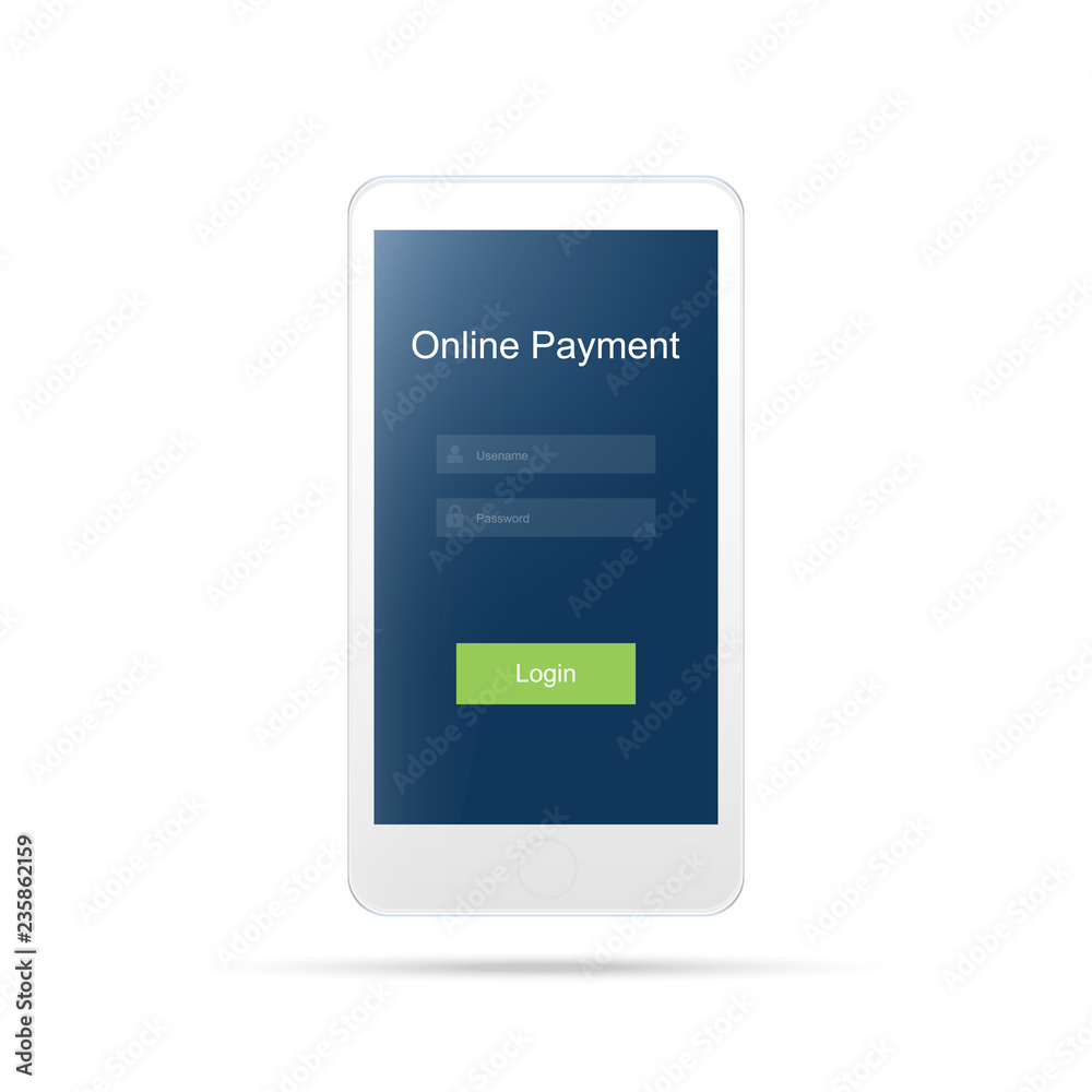 Mobile banking.Online payment login screen.Mobile icon.Isolated on white Mobile banking.Online payment login screen.Mobile icon.Isolated on white