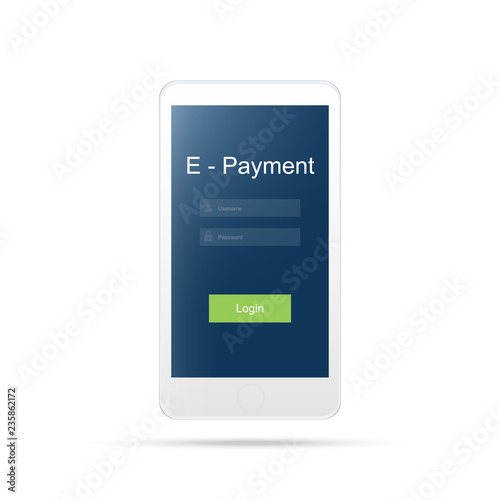 Mobile banking.Online payment login screen.Mobile icon.Isolated on white