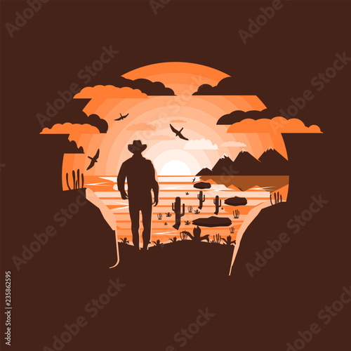 Wild west landscape. Western scene.Negative space illustration