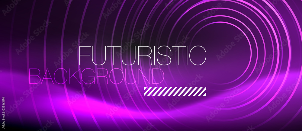 Dark abstract background with glowing neon circles Dark abstract background with glowing neon circles