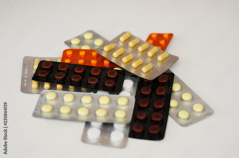packs of pills isolated on white background packs of pills isolated on white background