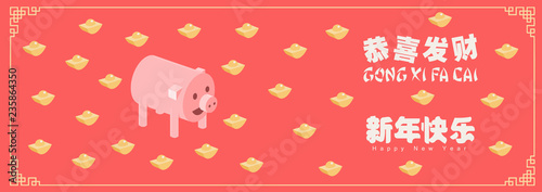 Happy chinese new year 2019, year of the pig, Chinese characters xin nian kuai le mean Happy New Year, GONG XI FA CAI mean you to be prosperous in the coming year. ​