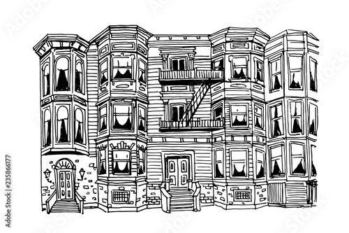 vector sketch of New York brick living house