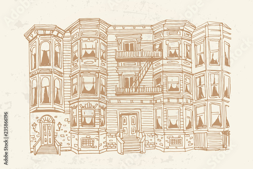 vector sketch of New York brick living house