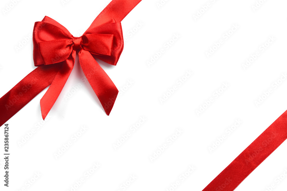 Shiny red satin ribbon on white background Shiny red satin ribbon on white background