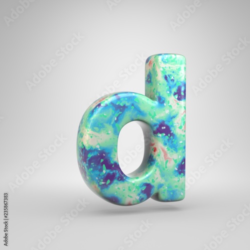 Bluish acrylic pouring letter D lowercase isolated on white background