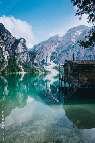 Beautiful view of Lago di Braies or Pragser wildsee, Italy.