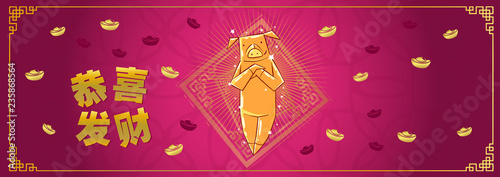 Happy chinese new year 2019, year of the pig, Chinese characters xin nian kuai le mean Happy New Year, GONG XI FA CAI mean you to be prosperous in the coming year. ​