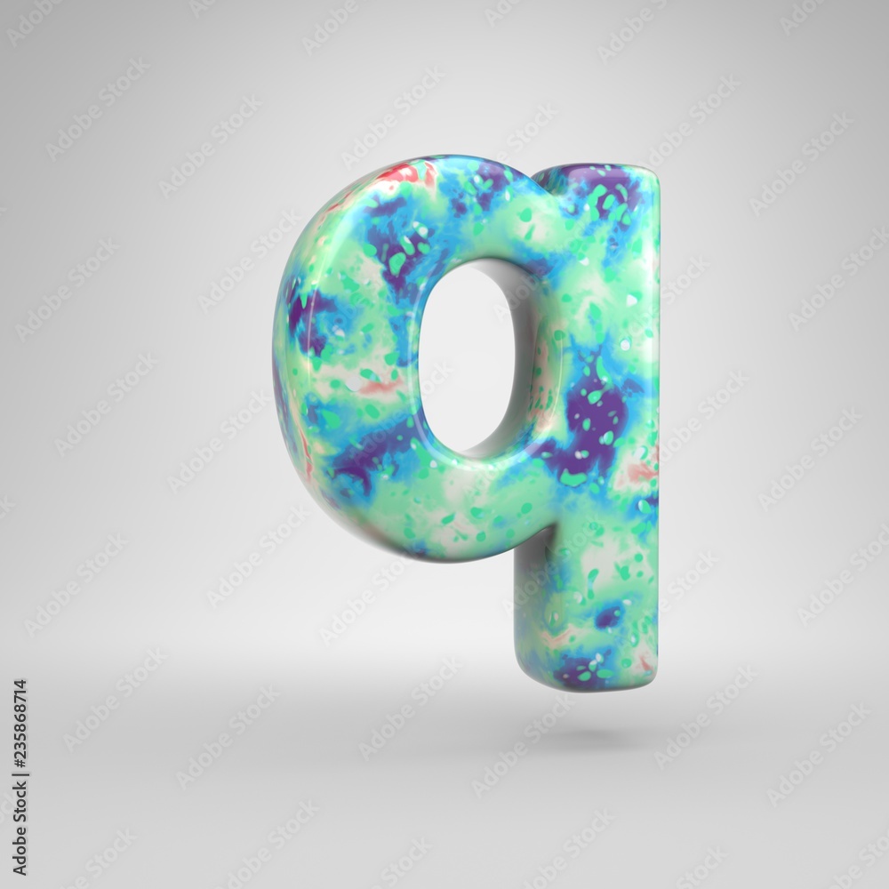 Bluish acrylic pouring letter Q lowercase isolated on white background Bluish acrylic pouring letter Q lowercase isolated on white background