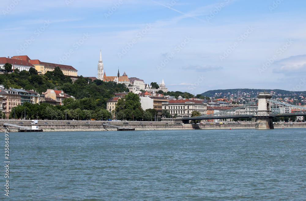 Chain bridge and Fisherman bastion Budapest cityscape Hungary