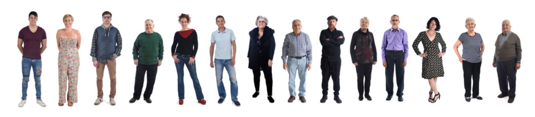 group of people of different ages on white background