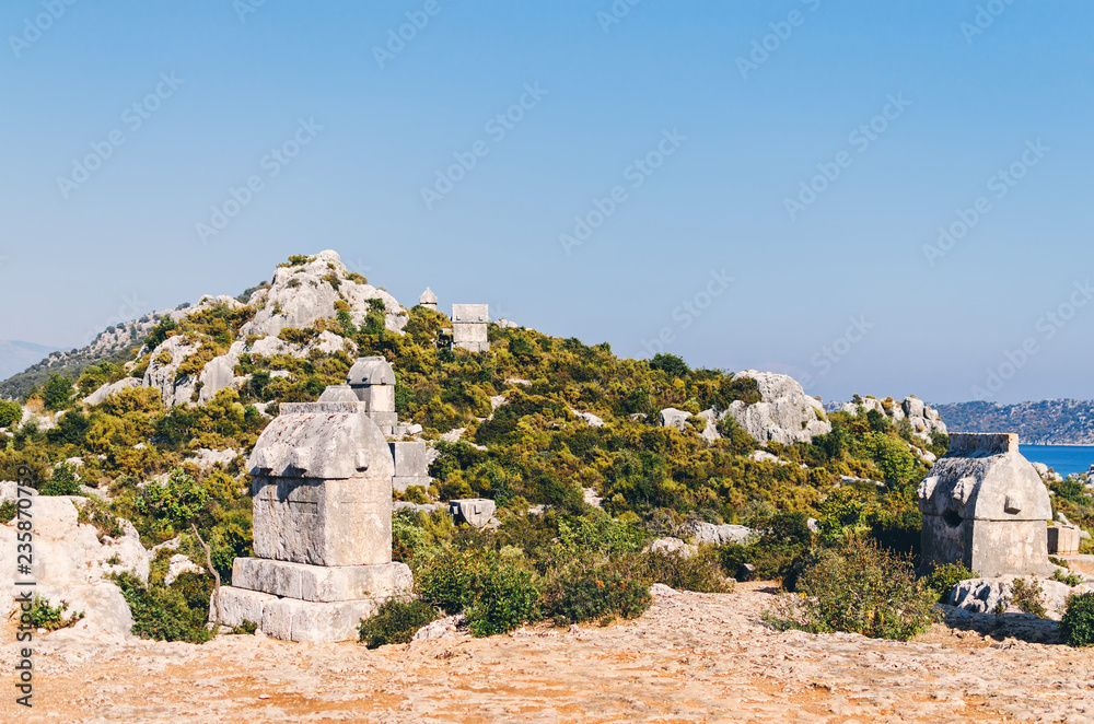 Lycian tombs in Simena. Kekova, Turkey.