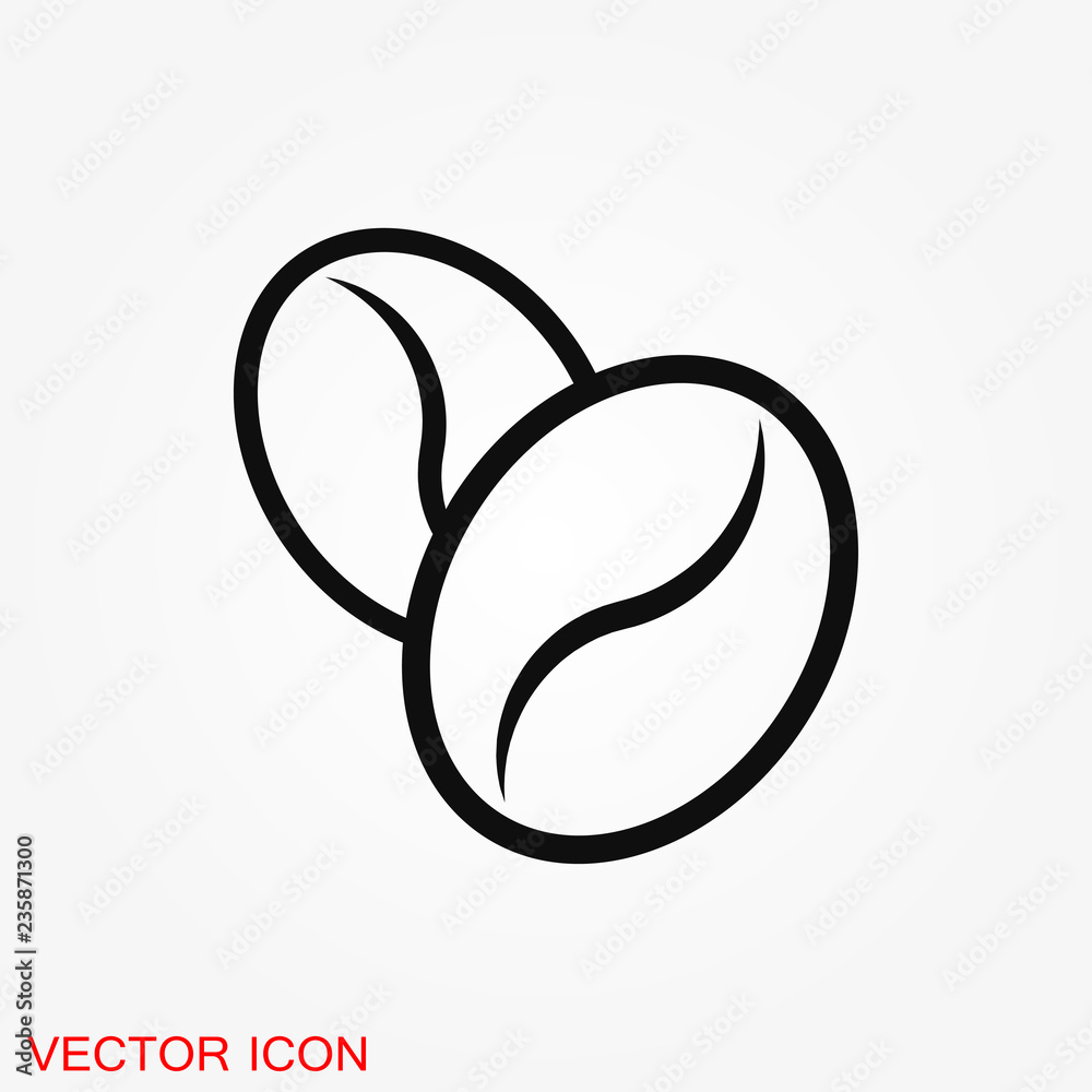 Coffee bean icon. Flat vector illustration isolated on background. Coffee bean icon. Flat vector illustration isolated on background.