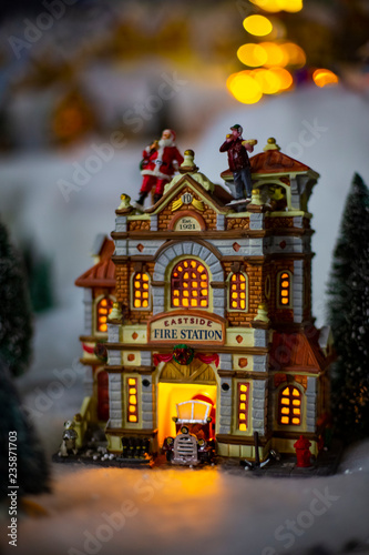 Vintage Christmas holiday house glows in the dark toy decorations