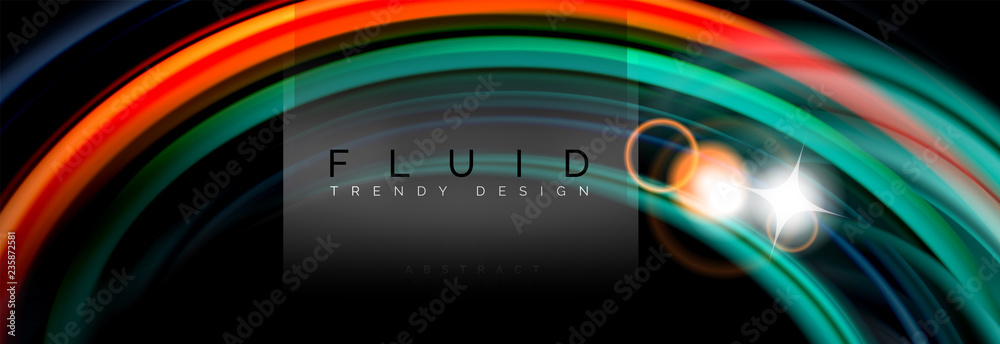 Mixing color waves on black, liquid flowing shapes