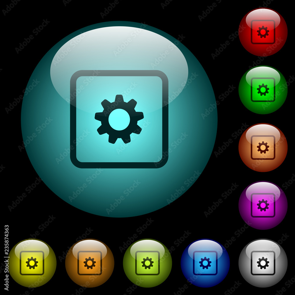 Object settings icons in color illuminated glass buttons Object settings icons in color illuminated glass buttons