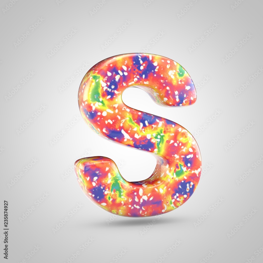 Bright acrylic pouring letter S uppercase isolated on white background Bright acrylic pouring letter S uppercase isolated on white background