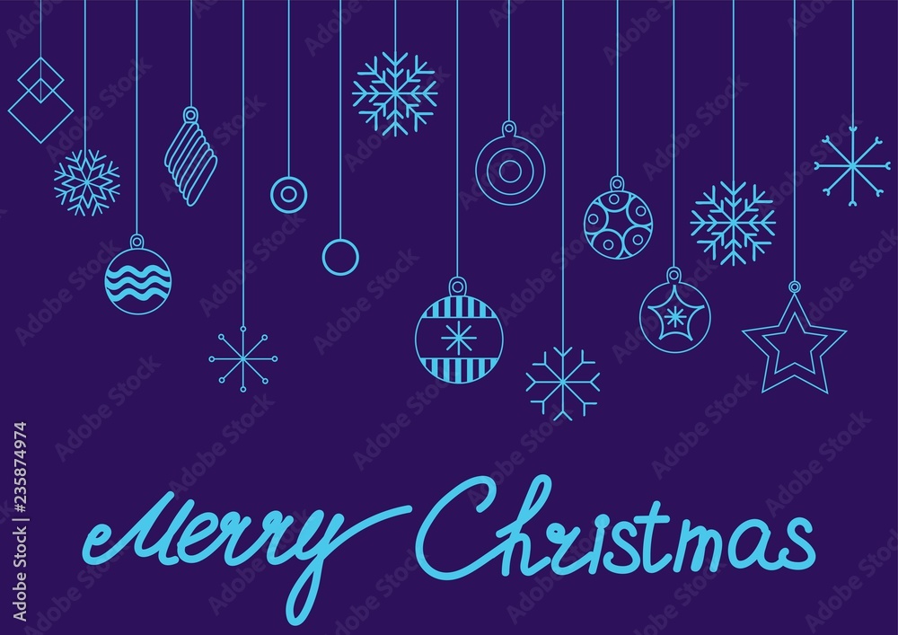 Naklejka premium Christmas cards and Happy new year 2019. Holiday vector illustration with inscription compositions, snowflakes and Christmas toys. Christmas sale. Vintage Holiday Label