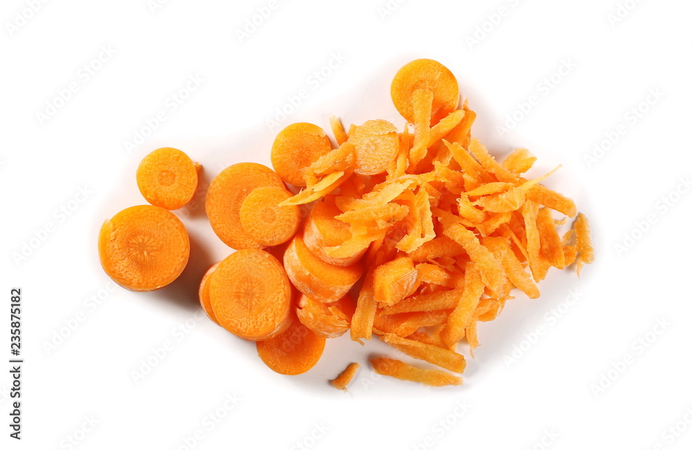 Carrot slices isolated on white background, top view Carrot slices isolated on white background, top view