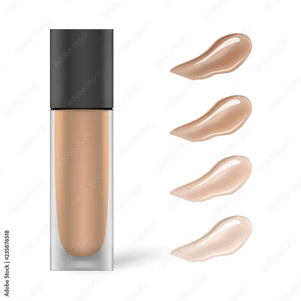 Make-up foundation bottle with foundation smears, vector illustration