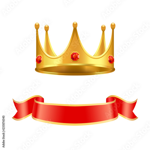 Golden Crown with Ruby Gem and Silk Curl Ribbon
